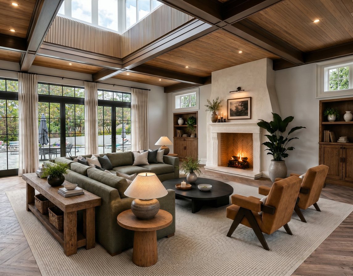 Conceptual design rendering of a possible finished family room; not existing conditions