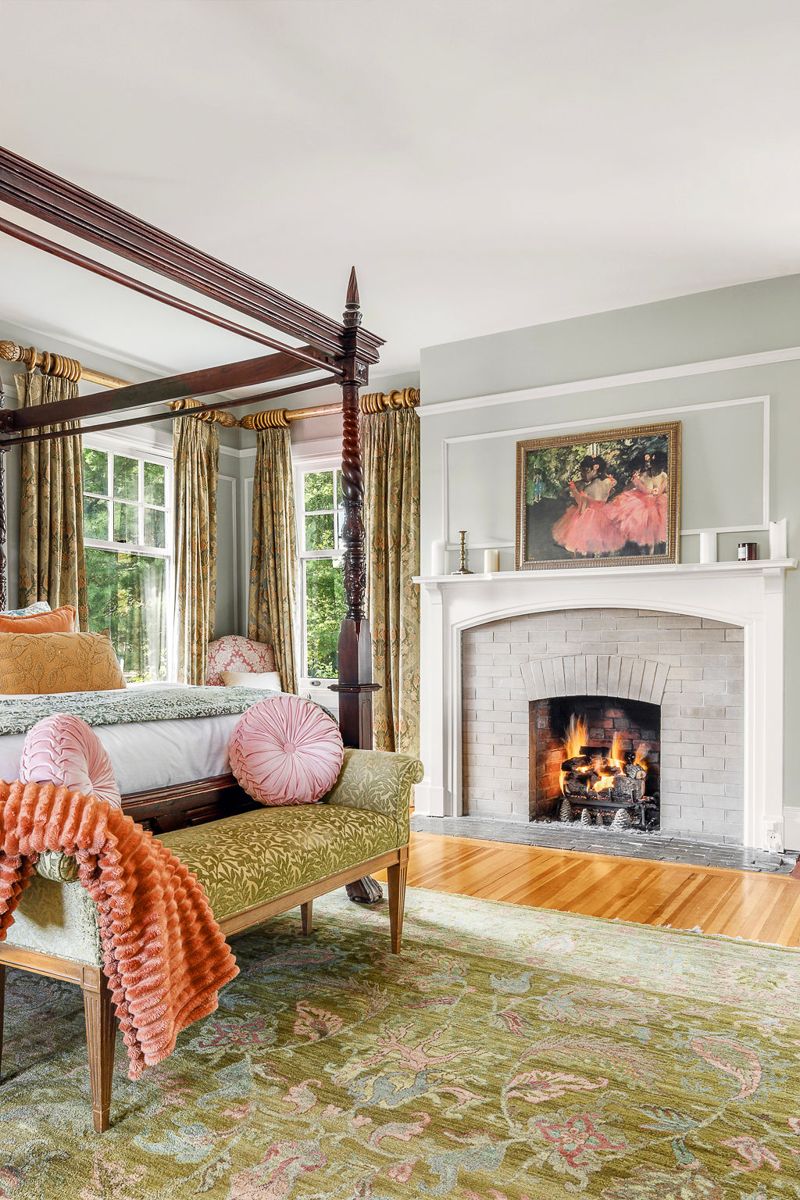 Primary bedroom fireplace detail at 184 Upper Mountain Avenue